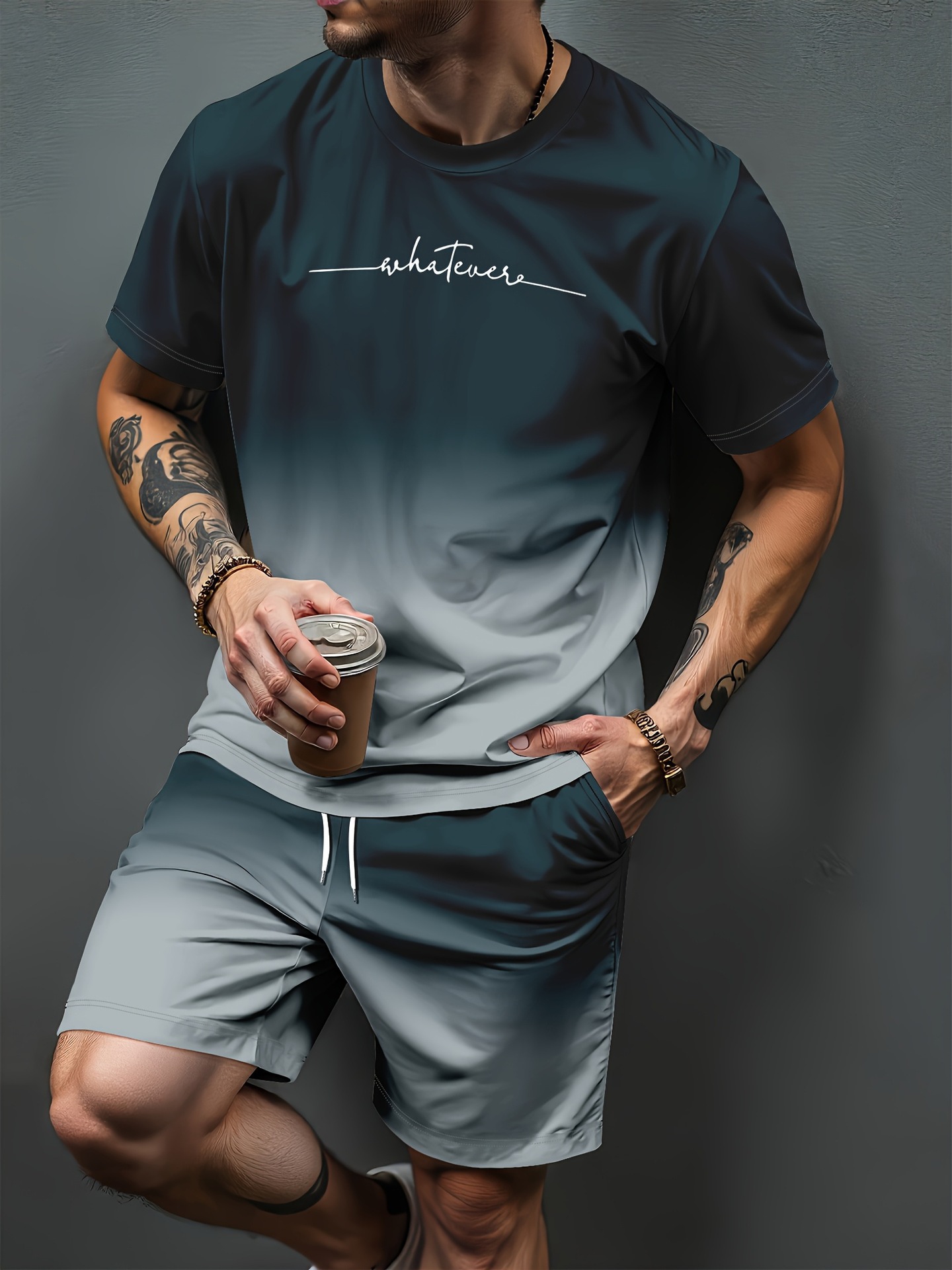 Summer Clothing For Young Men - Спортивные костюмы с градиентным буквенным принтом