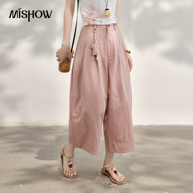 Palazzo Pant Wide - Модные розовые элегантные драпированные укороченные брюки