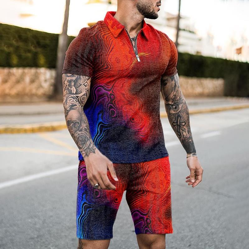 Summer Clothing Styles Men - Летний костюм-поло с молнией, 2 предмета,