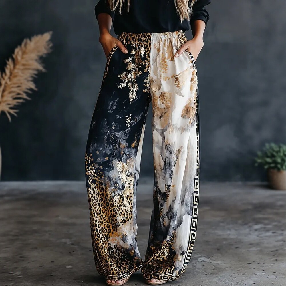 Palazzo Pant Wide - Женские брюки-палаццо с цветными блоками и