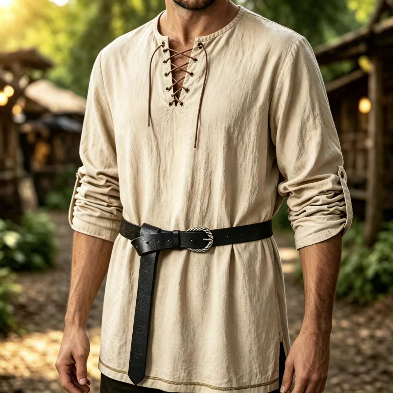 Summer Viking Clothing - Мужская средневековая туника из льна с