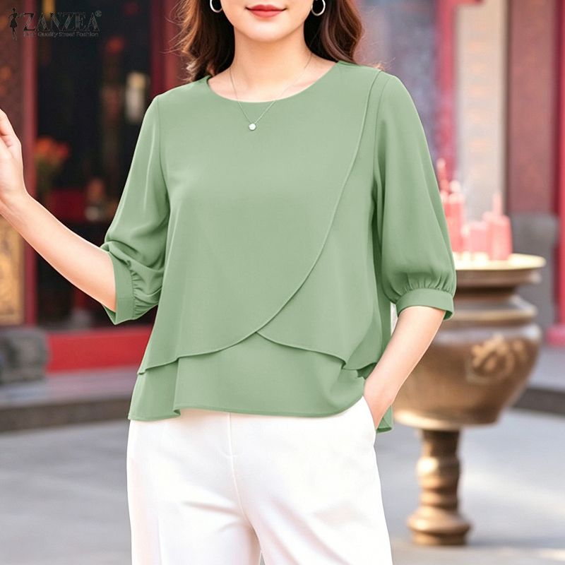 Summer Clothing Work - 2026 ZANZEA Женская летняя однотонная блузка