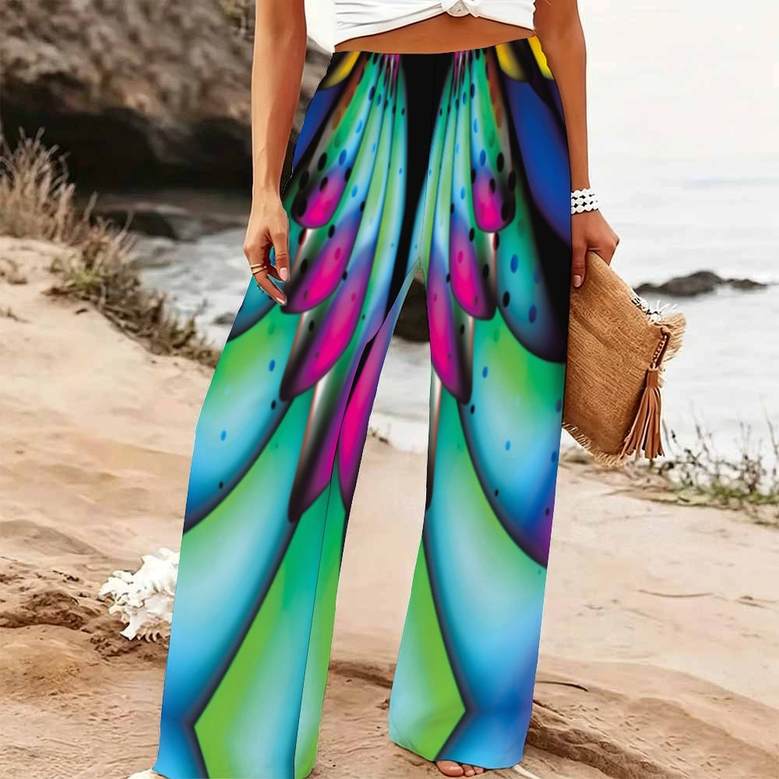 Palazzo Pant Wide - Женские летние пляжные брюки-палаццо с цветочным