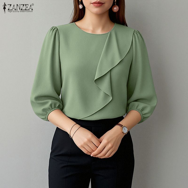 Summer Clothing Work - 2026 ZANZEA Женская летняя однотонная блузка