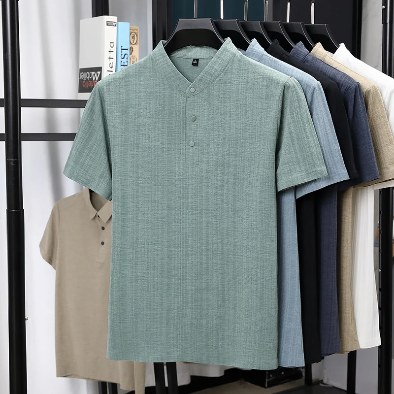 Summer Clothing Linen - Мужские льняные рубашки с воротником-стойкой и
