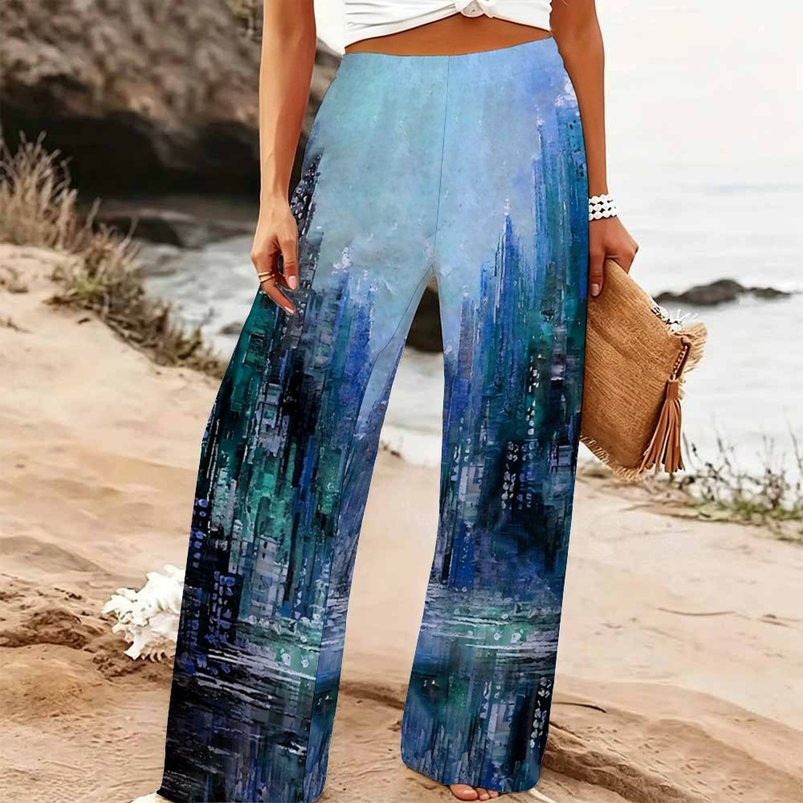 Palazzo Pant Wide - Женские летние пляжные брюки-палаццо с цветочным