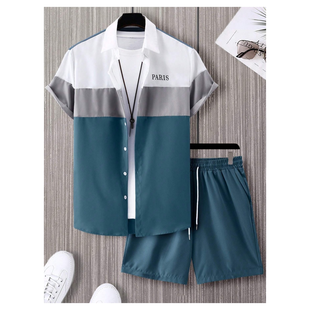 Summer Clothing Guys - Мужской модный костюм сине-белого цвета с