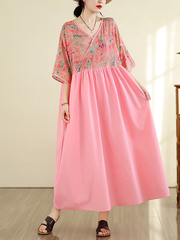Summer Clothing New Look - Ретро-стильное хлопково-льняное платье с V-образным вырезом,
