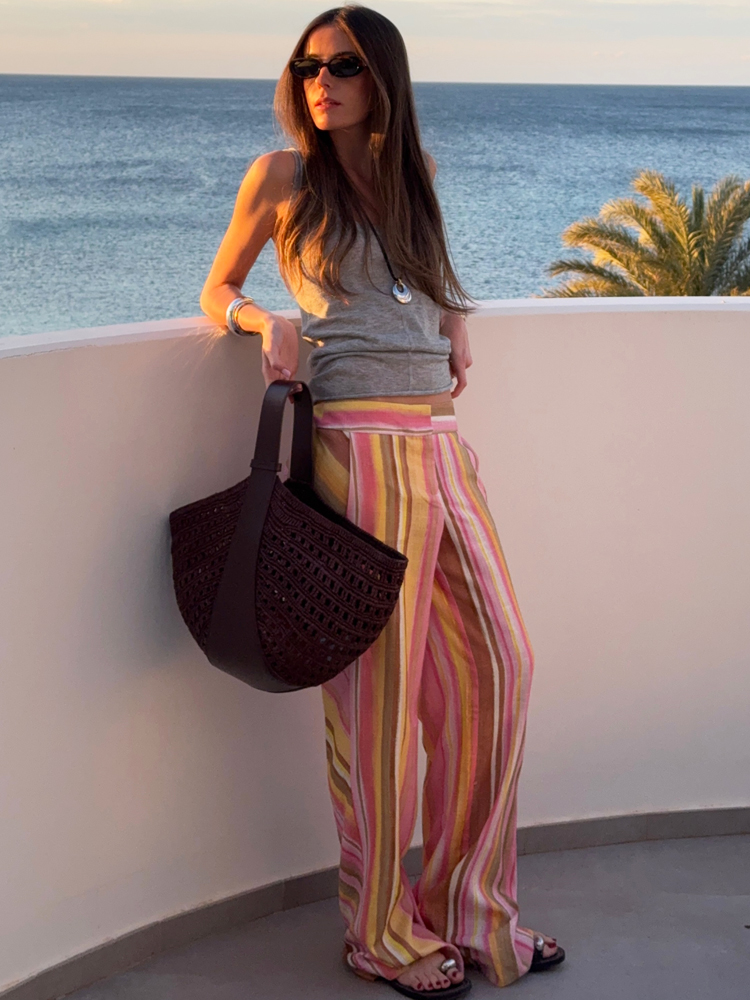 Женские полосатые брюки, льнян – обзор и цена Palazzo Pant Wide