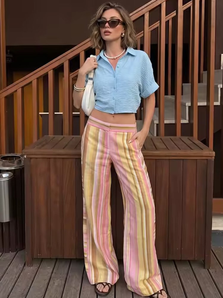 Женские полосатые брюки, льнян – обзор и цена Palazzo Pant Wide