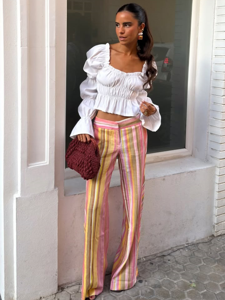 Женские полосатые брюки, льнян – обзор и цена Palazzo Pant Wide